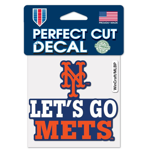 Calcomanía de color de corte perfecto con el lema de los Mets de Nueva York de 4" x 4"