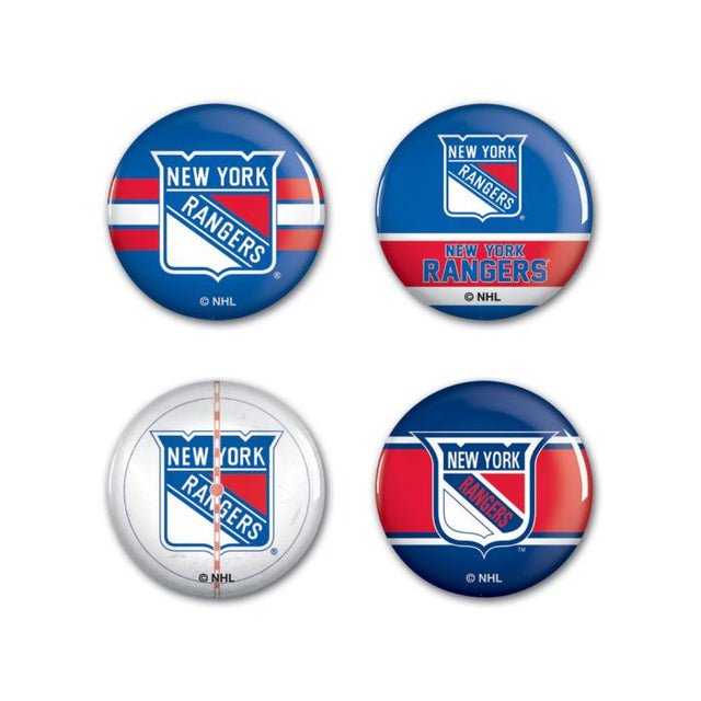 Paquete de 4 botones de los New York Rangers de 1 1/4" de diámetro