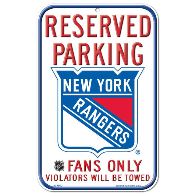 Letrero de plástico de estacionamiento reservado de los New York Rangers de 11" x 17"