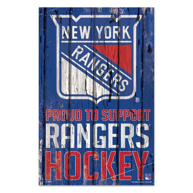 Letrero de madera de los New York Rangers de 11" x 17" y 1/4" de grosor