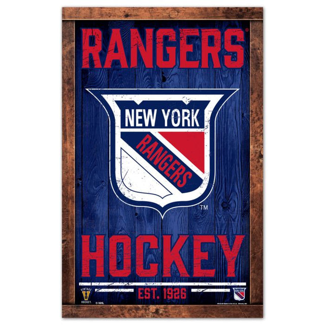 Letrero de madera de los New York Rangers de 11" x 17" y 1/4" de grosor