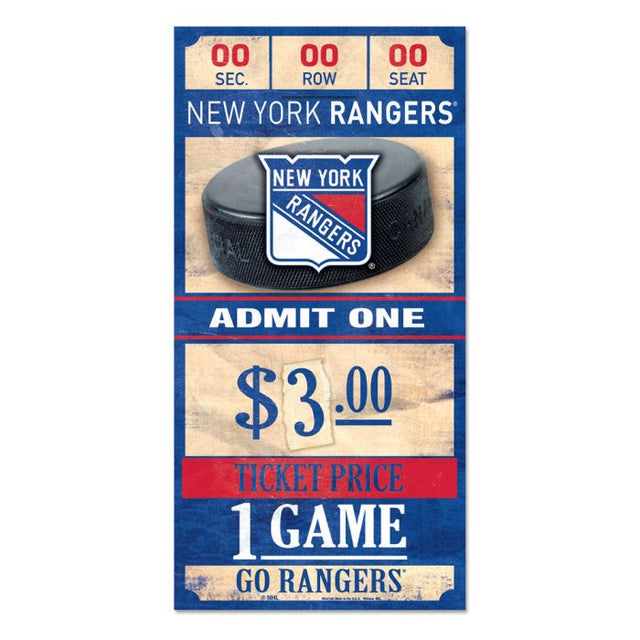 Letrero de madera de los New York Rangers de 6 x 12 3/8" de grosor