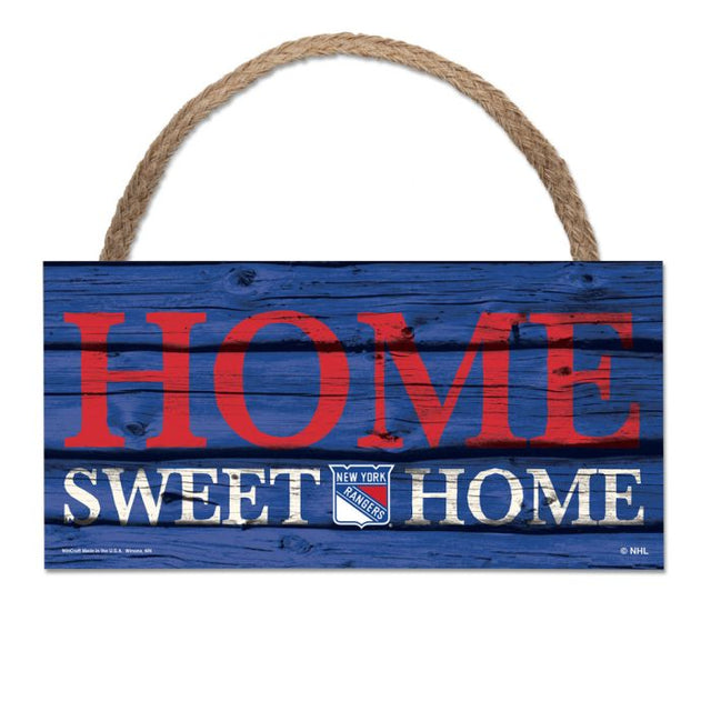 New York Rangers home sweet home Wood Sign w/Rope 5" x 10"