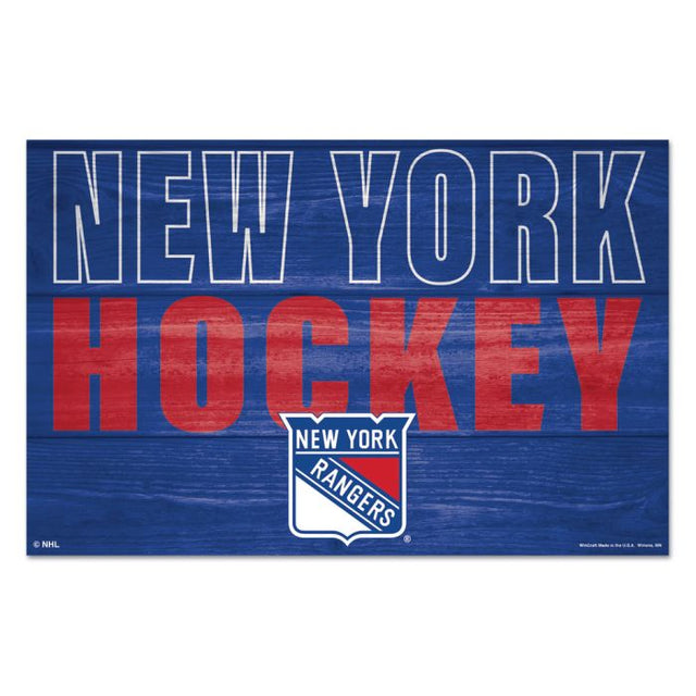 Letrero de madera con la ubicación de los New York Rangers, 11" x 17", 1/4" de grosor