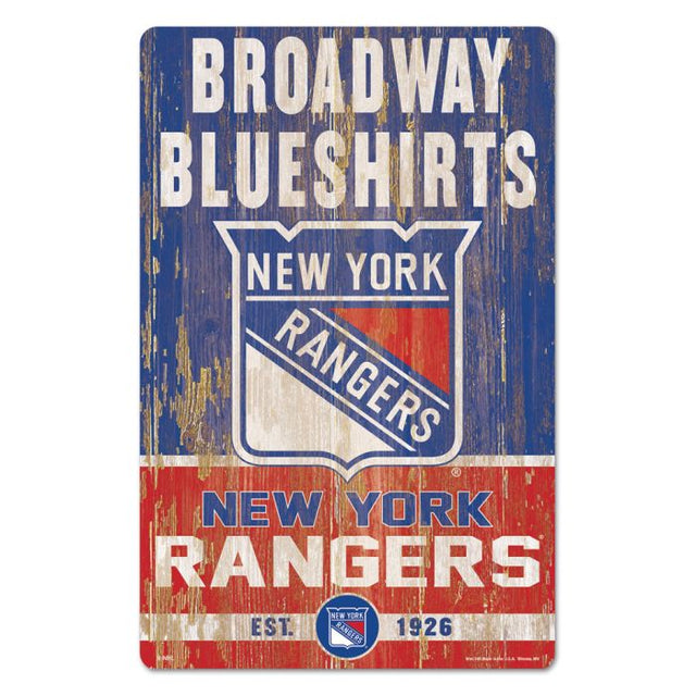 Letrero de madera con el lema de los New York Rangers, 11" x 17", 1/4" de grosor