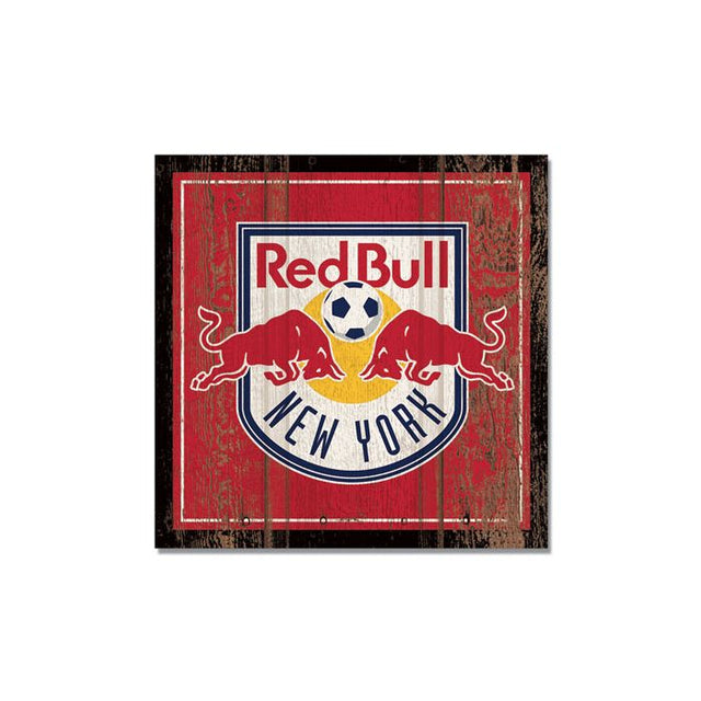 Imán de madera de los New York Red Bulls de 3" x 3"