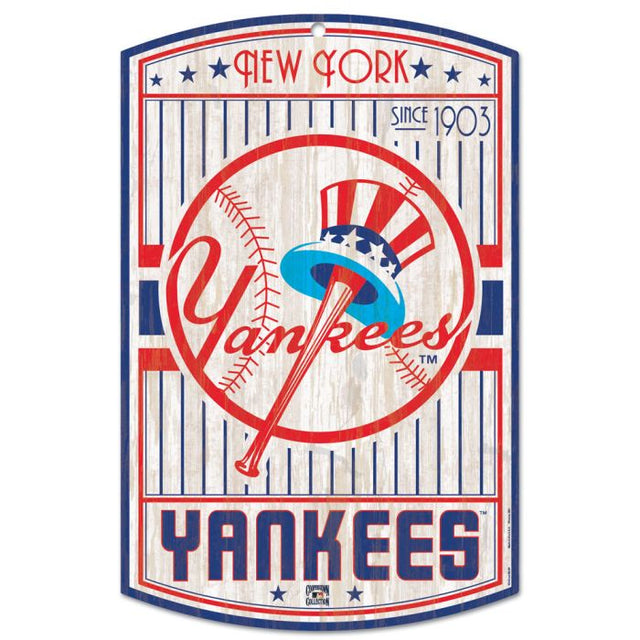 Letrero de madera de los New York Yankees en Cooperstown, 11" x 17", 1/4" de grosor