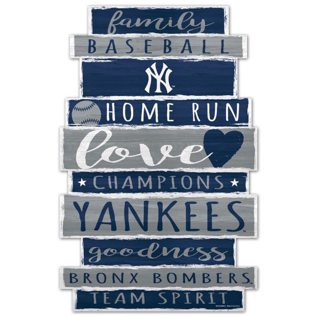 Letrero de madera de los Yankees de Nueva York de 11" x 17" y 1/4" de grosor