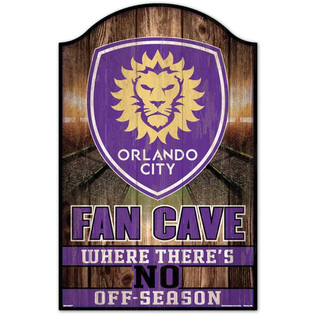 Letrero de madera con la inscripción FAN CAVE de Orlando City SC, 11" x 17", 1/4" de grosor