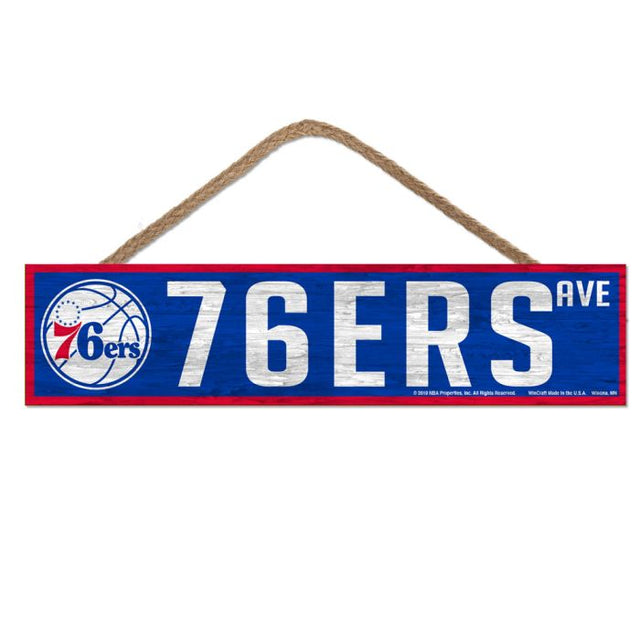 Philadelphia 76ers Wood Sign-with Rope 4" x 17"