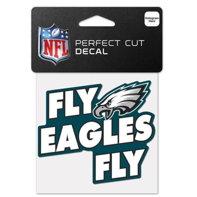 Calcomanía de color de corte perfecto con el eslogan de los Philadelphia Eagles de 4" x 4"