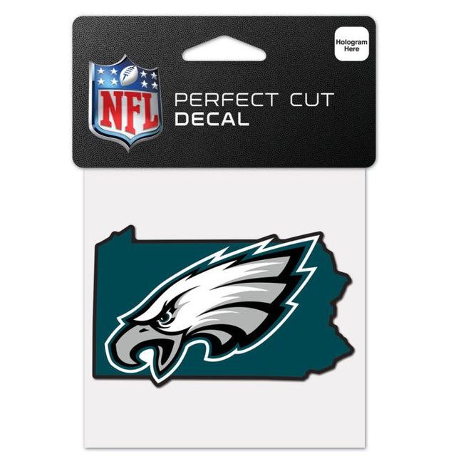 Calcomanía de color con corte perfecto y forma del estado de los Philadelphia Eagles, 4" x 4"