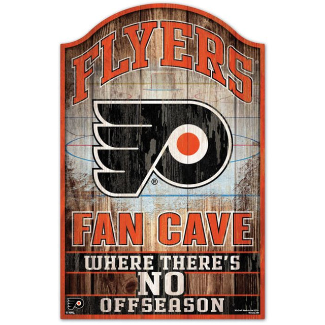 Letrero de madera FAN CAVE de los Philadelphia Flyers, 11" x 17", 1/4" de grosor