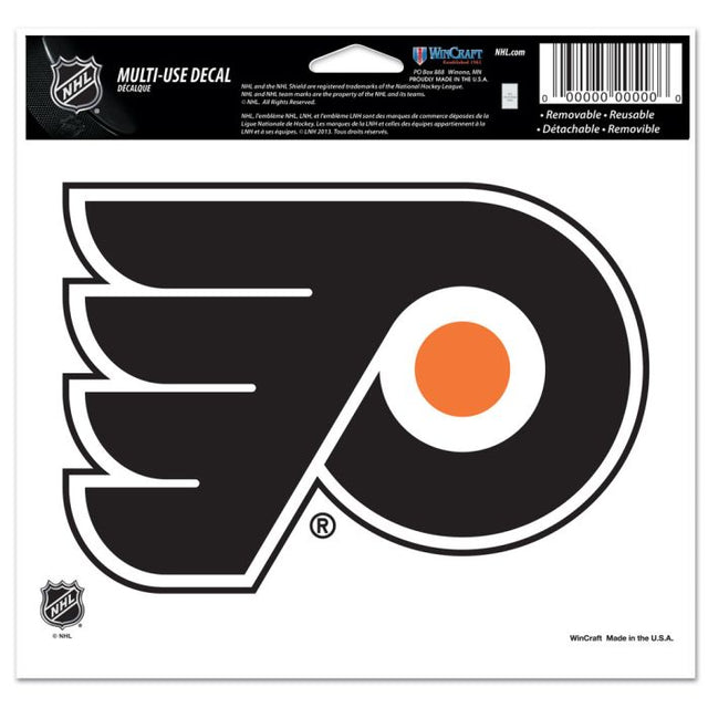 Calcomanía multiusos de los Philadelphia Flyers, fondo transparente, 5" x 6"