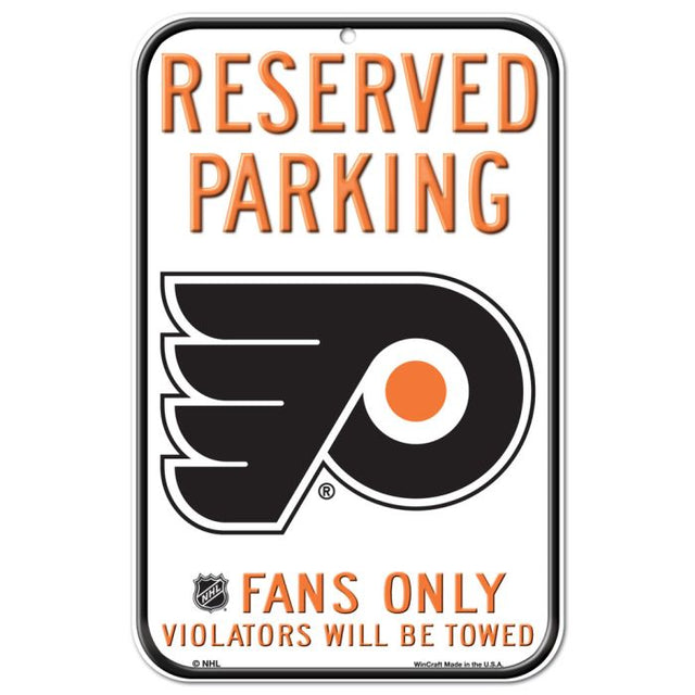 Letrero de plástico de estacionamiento reservado de los Philadelphia Flyers de 11" x 17"