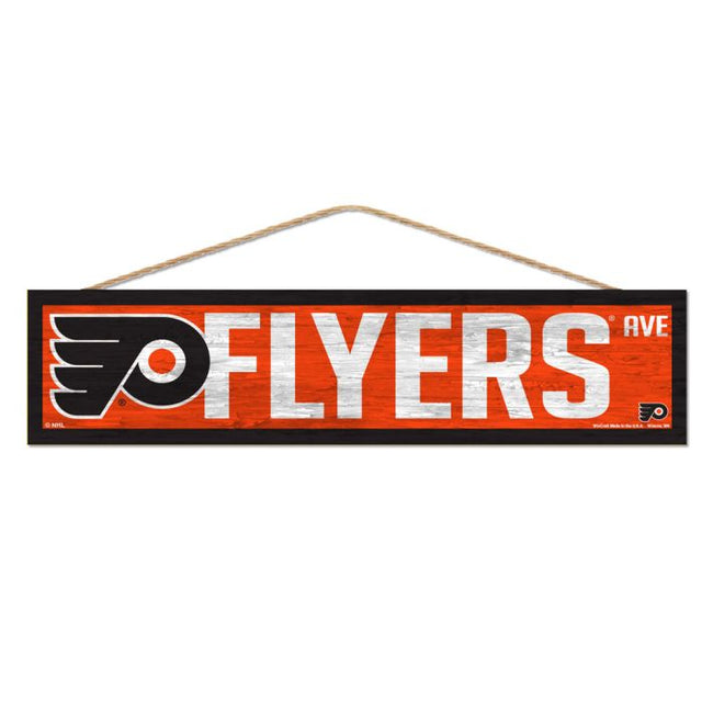 Letrero de madera de los Philadelphia Flyers con cuerda, 4" x 17"