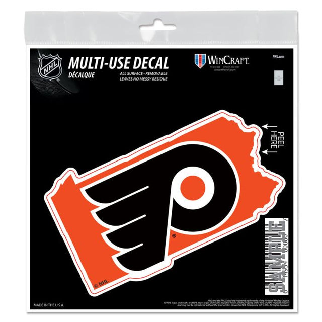 Calcomanía para superficies con la forma del estado de los Philadelphia Flyers, 6" x 6"