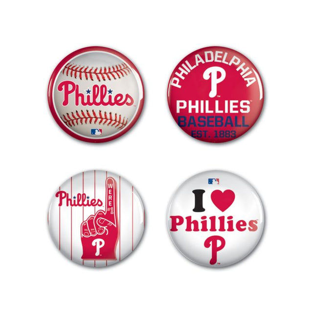 Paquete de 4 botones de los Philadelphia Phillies de 1 1/4" de diámetro