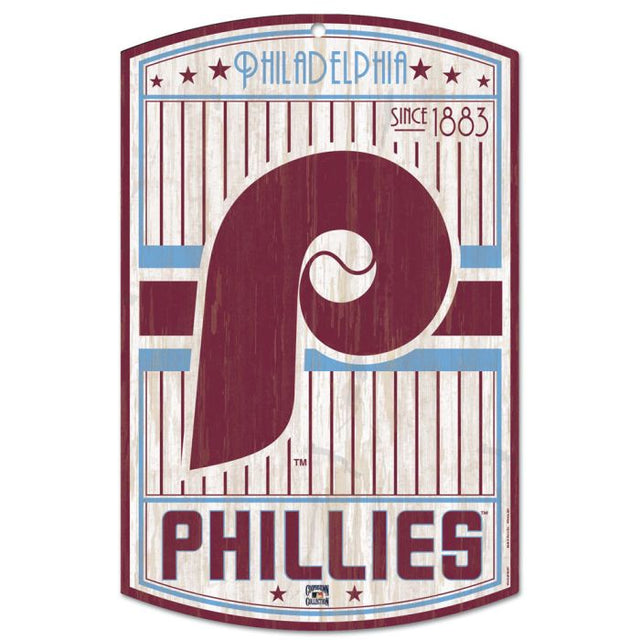 Letrero de madera de los Philadelphia Phillies en Cooperstown, 11" x 17", 1/4" de grosor