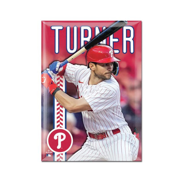 Imán de metal de los Philadelphia Phillies de 2,5" x 3,5" de Trea Turner