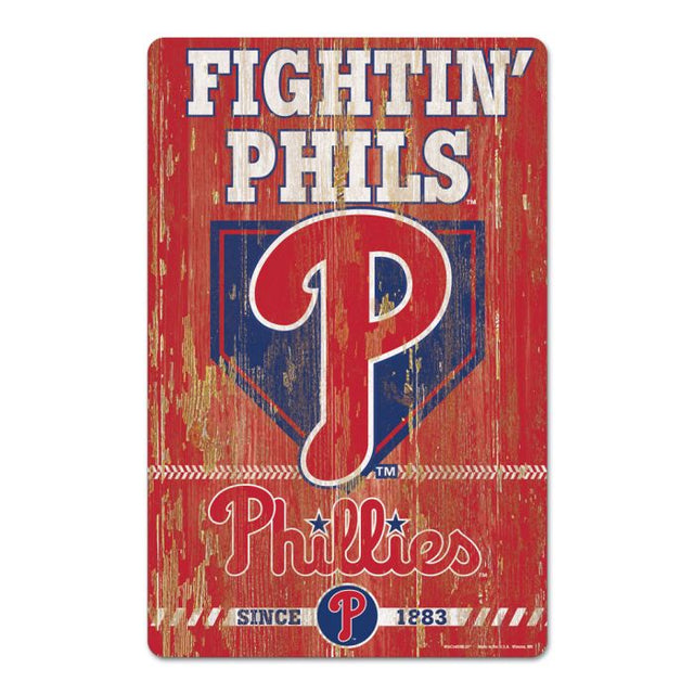 Letrero de madera con el lema de los Philadelphia Phillies, 11" x 17", 1/4" de grosor