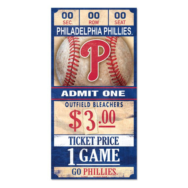 Letrero de madera con el boleto de los Philadelphia Phillies, 6 x 12, 3/8" de grosor