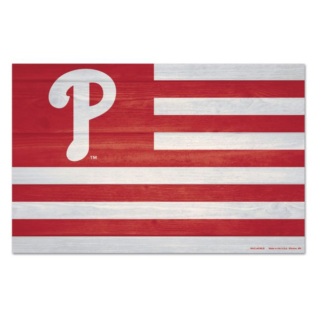 Letrero de madera con el logo de los Philadelphia Phillies, 11" x 17", 1/4" de grosor