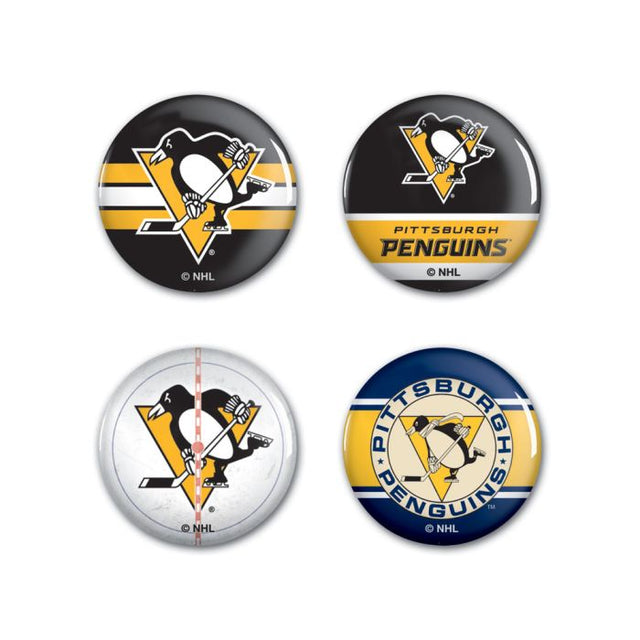 Paquete de 4 botones de los Pittsburgh Penguins de 1 1/4" de diámetro