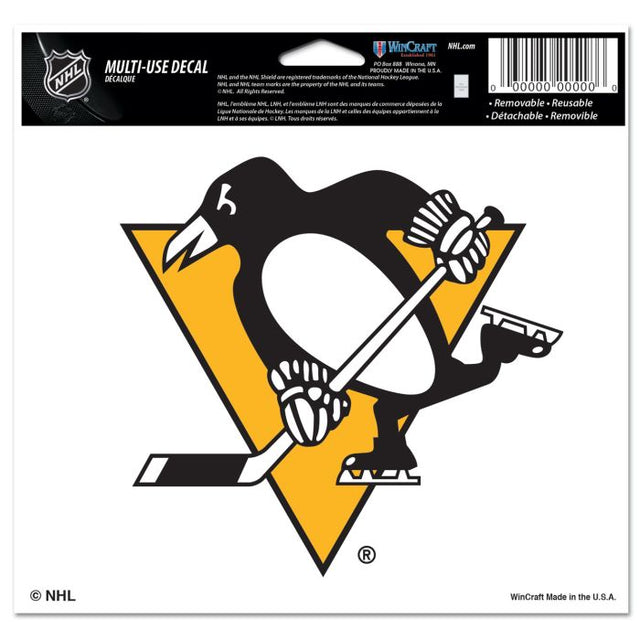 Calcomanía multiusos de los Pittsburgh Penguins, fondo transparente, 5" x 6"