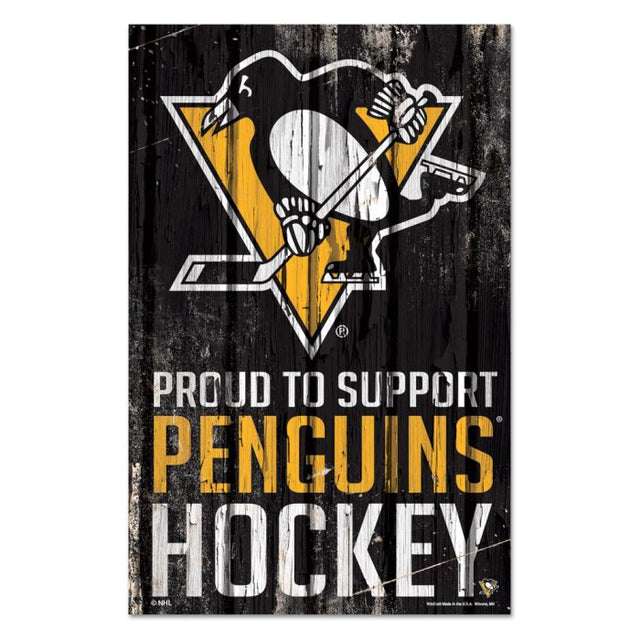 Letrero de madera de los Pittsburgh Penguins de 11" x 17" y 1/4" de grosor