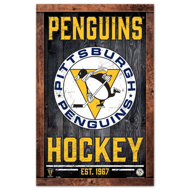 Letrero de madera de los Pittsburgh Penguins de 11" x 17" y 1/4" de grosor