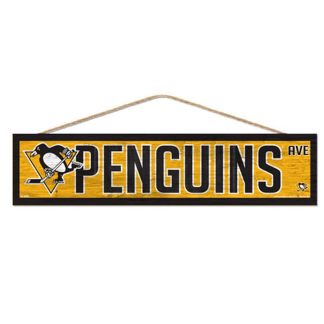 Letrero de madera de los Pittsburgh Penguins con cuerda, 4" x 17"