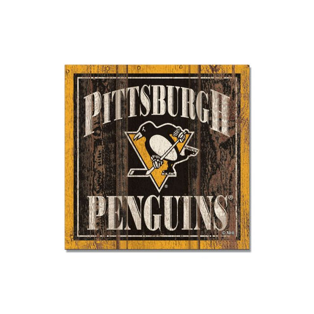 Imán de madera de los Pittsburgh Penguins de 3" x 3"