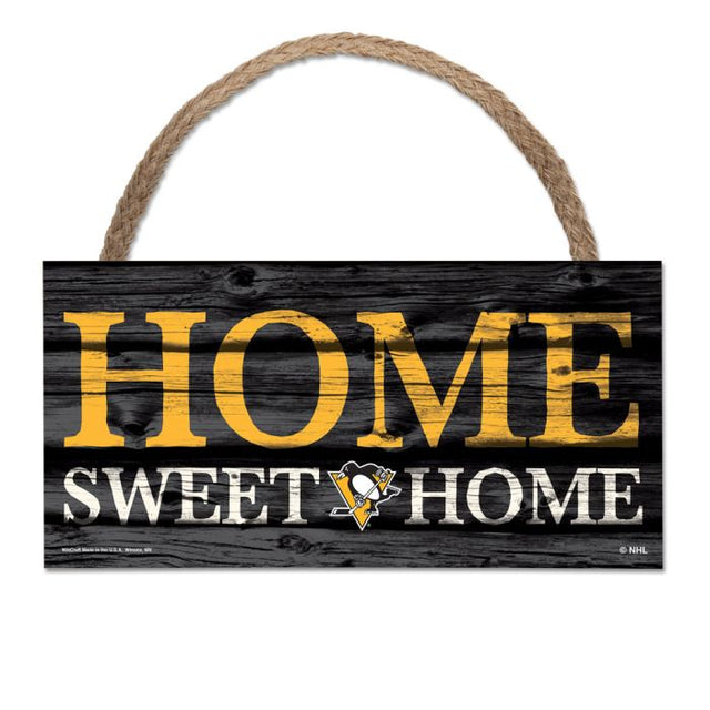 Pittsburgh Penguins home sweet home Wood Sign w/Rope 5" x 10"