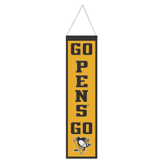 Estandarte de lana con el lema de los Pittsburgh Penguins, 8" x 32"