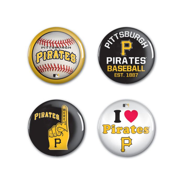 Paquete de 4 botones de los Piratas de Pittsburgh de 1 1/4" de diámetro