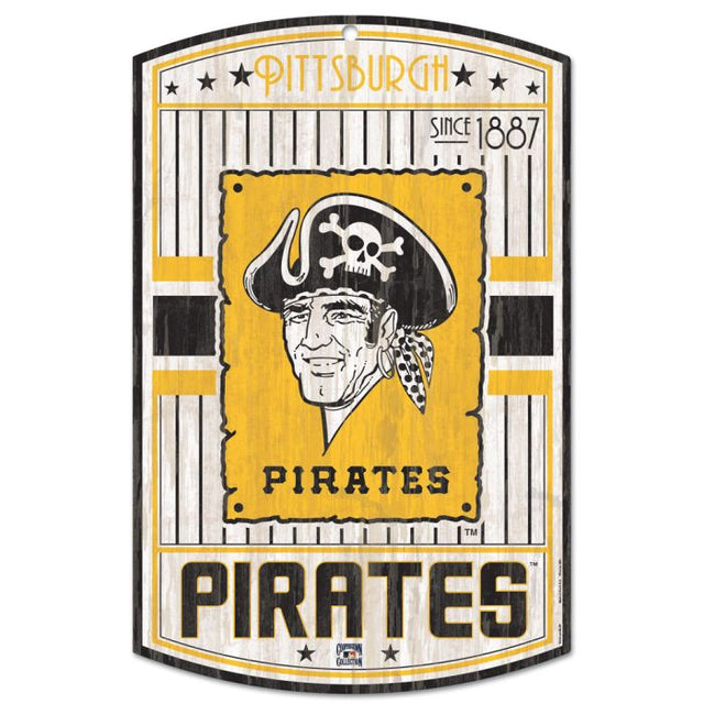 Letrero de madera de los Piratas de Pittsburgh en Cooperstown, 11" x 17", 1/4" de grosor