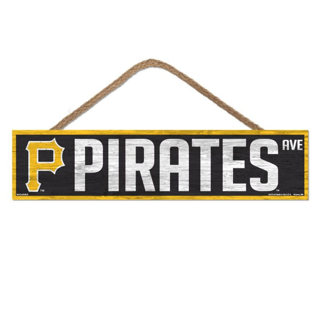 Letrero de madera de los Piratas de Pittsburgh con cuerda de 4" x 17"