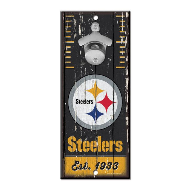 Letrero destapador de botellas de los Pittsburgh Steelers de 5 x 11 pulgadas