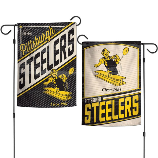 Banderas de jardín retro con el logotipo clásico de los Pittsburgh Steelers, de 2 lados, 12,5" x 18"