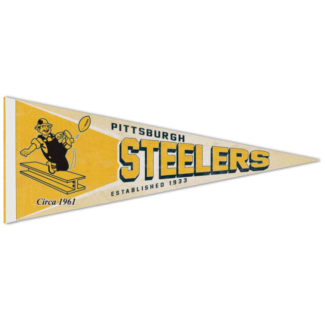 Banderín premium retro con el logotipo clásico de los Pittsburgh Steelers de 12" x 30"