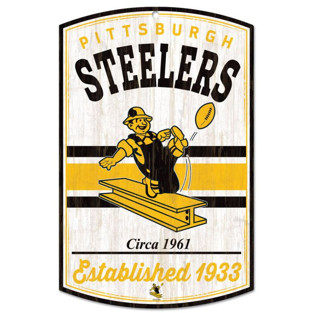 Letrero de madera retro con el logotipo clásico de los Pittsburgh Steelers, 11" x 17", 1/4" de grosor