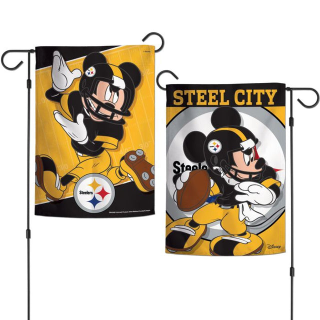 Banderas de jardín de Pittsburgh Steelers / Disney Mickey Mouse de 2 lados, 12,5" x 18"