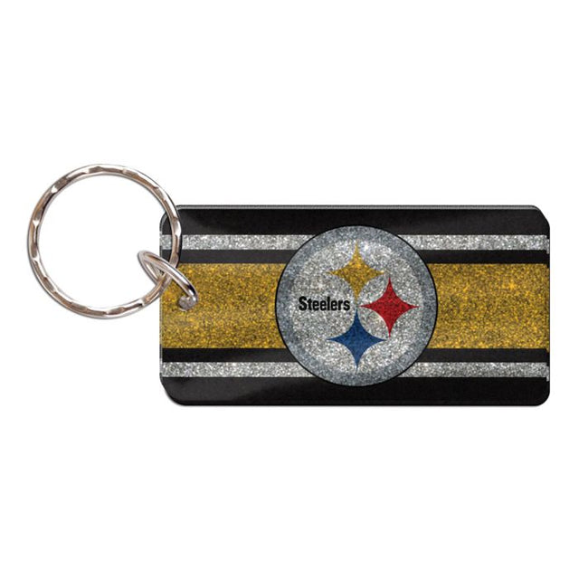 Pittsburgh Steelers GLITTER STRIPES Keychain Rectangle