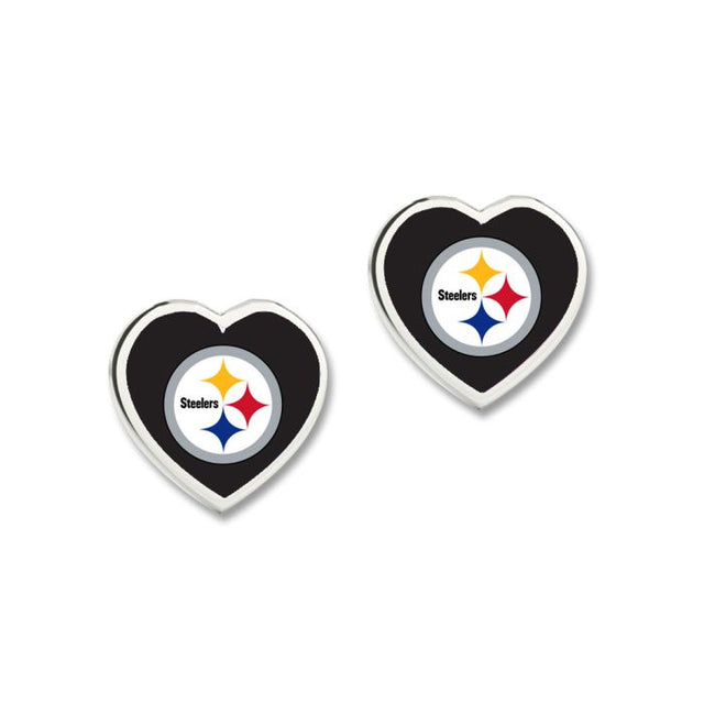 Pittsburgh Steelers Heart Post Earrings w/3D Heart