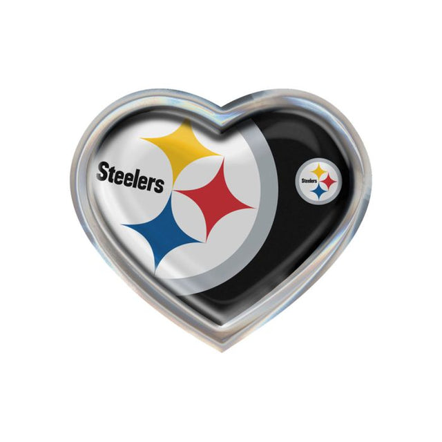 Emblema abovedado de metal cromado MEGA de los Pittsburgh Steelers con forma de corazón