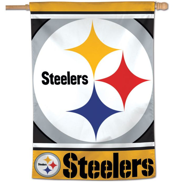 Bandera vertical con el logo mega de los Pittsburgh Steelers de 28" x 40"