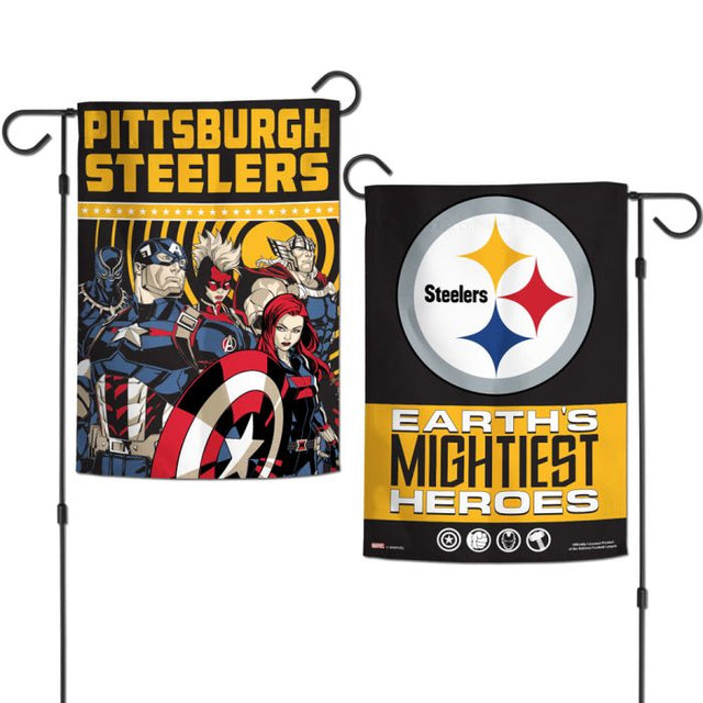 Banderas de jardín de Marvel de Pittsburgh Steelers/Marvel (C) 2021, de 2 lados, 12,5" x 18"