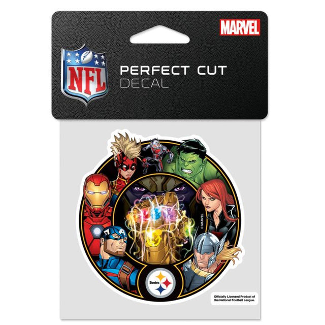 Calcomanía de color de corte perfecto de Marvel de Pittsburgh Steelers/Marvel (C) 2021 de 4" x 4"