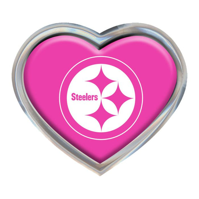 Emblema abovedado de metal cromado color rosa de los Pittsburgh Steelers con forma de corazón